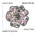 Elegante spilla a forma di rosa con cristalli rosa e piccoli diamanti per cappotti - caffè