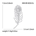 Elegante spilla a piuma d'argento con zirconi, dimensioni 7,2 cm per 3,1 cm di - Argento (8058-SL)