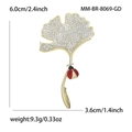 Spilla a foglia di ginkgo con pavé di zirconi e coccinella, misura 6,0cm x 3,6cm - Oro (8069-GD)