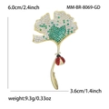 Spilla foglia di ginkgo con zirconi verdi e coccinella, misura 6,0 cm x 3,6 cm - Verde (8069-GN)