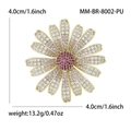Spilla margherita in zircone dorato con pietre rosa e misure dimensionali - Viola (MM-BR-8002-PU)