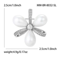 Elegante Blumen-Bogen-Brosche mit Silber-Diamanten und Perlen, 2,5 cm Variante - Silber