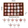 Detail of 24pcs pink and white Christmas ornaments with glitter patterns and 6cm diameter - Rose Gold