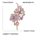 Elegante spilla a rosa con zirconi viola e finitura in oro rosa, misura 7,4x4,2 cm - Viola