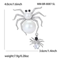 Sparkling spider brooch with white pearls and clear zircons in silver finish for suits - Silver (MM-BR-8087-SL)