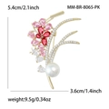 Spilla a spiga di grano elegante con cristalli rosa e perla bianca su base dorata - Rosa