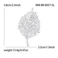 Silver leaf brooch with rectangular cubic zirconia for elegant suits and coats - Silver