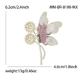 Exquisito broche de mariposa y flor con cristales de circón coloridos en montura dorada - Colorido