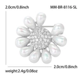 Broche de flor minimalista con perlas y circonitas sobre base de plata mujer - Plateado