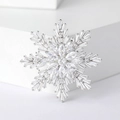 Elegant silver snowflake brooch with sparkling zircon crystals for women outfits - Silver