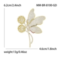 Elegante broche de mariposa dorado con circonitas de colores y medidas detalladas - Dorado