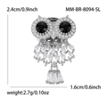 Broche de búho brillante con circonitas micro-pavé y detalles de dimensiones - Plateado