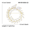 Spilla classica a corona di ulivo con base dorata e zirconi taglio marquise, 4,1 cm - Oro