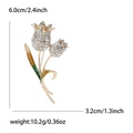 Elegant gold tulip brooch with sparkling rhinestones and green enamel details - Green
