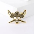 Vintage Bronze Piraten Totenkopf Brosche mit gekreuzten Schwertern für Herren - Gold