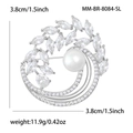 Spilla a ghirlanda di foglie d'ulivo argento con cristalli e perla, 3,8 cm, 11,9 g - Argento