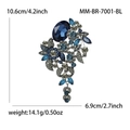 Broche de flecos de 10,6 cm con cristales azules y grises en engaste plateado - Plata Antigua Azul