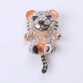 Broche tigre de dessin animé avec strass étincelants et incrustation en émail - Orange