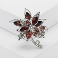 Eleganter Kristallblumen-Brosche mit tiefroten Marquise-Steinen und bunten Strass - Lila