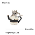 Tabella taglie dettagliata per la spilla a forma di gatto in teiera con strass - Teiera Gatto Bianco e Nero / Nero