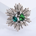 Luxury sunflower crystal glass brooch with green gemstone and silver rhinestones - Green (MM-BR-2557-Green-GN)