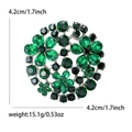Round crystal flower brooch with green stones and silver base, 4.2cm floral lapel pin - Green