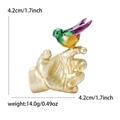 Creative bird brooch in colorful enamel with hand-shaped gold base and size markings - Matt Gold-Yellow