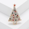Sparkling Christmas tree brooch with multicolored rhinestones on a gold base - White And Multi-color