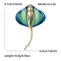 Spilla a forma di manta dorata con smalto blu e verde, altezza di 6,7 cm - Blu-2412-BL