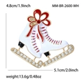 Broche de patín de hielo esmaltado con lazo rojo y cristales, 4,8cm por 5,1cm - KC Oro-Blanco