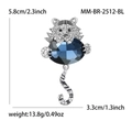 Broche de tigre plateado con cristal azul, tamaño 5,8 cm por 3,3 cm, peso 13,8 g - Azul (2512-BL)