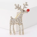 Gouden kerst-rendierbroche met witte kristallen en een helderrood neusaccent - Goud