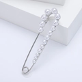 Elegant silver alloy safety pin brooch with white pearls for cardigans and suits - White