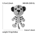 Broche tigre créative en argent avec cristaux brillants et détails en émail noir - Argenté