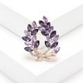 Elegant purple crystal olive branch brooch with gold plating and sparkling rhinestones - Purple