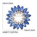 Blue crystal floral brooch with center rhinestones and gold base, size 3.9cm - Rose Gold Blue