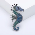Exquisite seahorse brooch featuring vibrant blue and green gradient rhinestones - Blue
