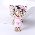 Pink and gold tiger heart brooch with sparkling rhinestones and colorful enamel - Pink