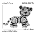 Silver tiger brooch with white rhinestones and black enamel stripes including dimensions - Silver