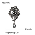 Vintage donkergrijze kristallen broche met rechthoekige en druppelstenen, 9,5 cm - Zwart
