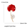 Elegant gold lotus brooch with red enamel leaf and natural freshwater pearl accent - Red (MM-RB-Red-2596-RD)