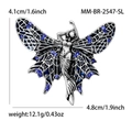 Spilla fata angelo argento con strass blu e ali traforate, misura 4,1cm x 4,8cm - Argento (MM-BR-2547-SL)