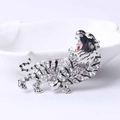 Sparkling silver tiger brooch pin with white rhinestones and black enamel stripes - Silver