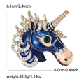 Vista dettagliata della spilla unicorno con strass inclusi misure e peso del prodotto - Blu