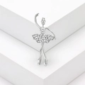 Élégante broche danseuse de ballet argentée avec cristaux blancs sur fond blanc épuré - Style Ballerine (MM-BR-2639) / Argenté