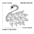 Elegant swan brooch with silver finish and marquise-cut crystals for sweaters - Silver 2590-WH