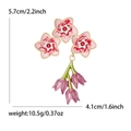 Broche floral moderno con pétalos de esmalte rosa y colgantes morados para mujer - Rosa