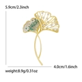 Ginkgo leaf brooch with green and white zircons, dimensions 5.9cm height and 4.0cm width - Green