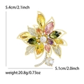 Elegant multi-color zircon flower brooch with gold base, size 5.4cm by 5.1cm - Gold Multicolor