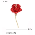 Elegant red rose brooch in gold finish with sparkling rhinestones, 6.2cm x 2.7cm size - Red (MM-BR-2658)